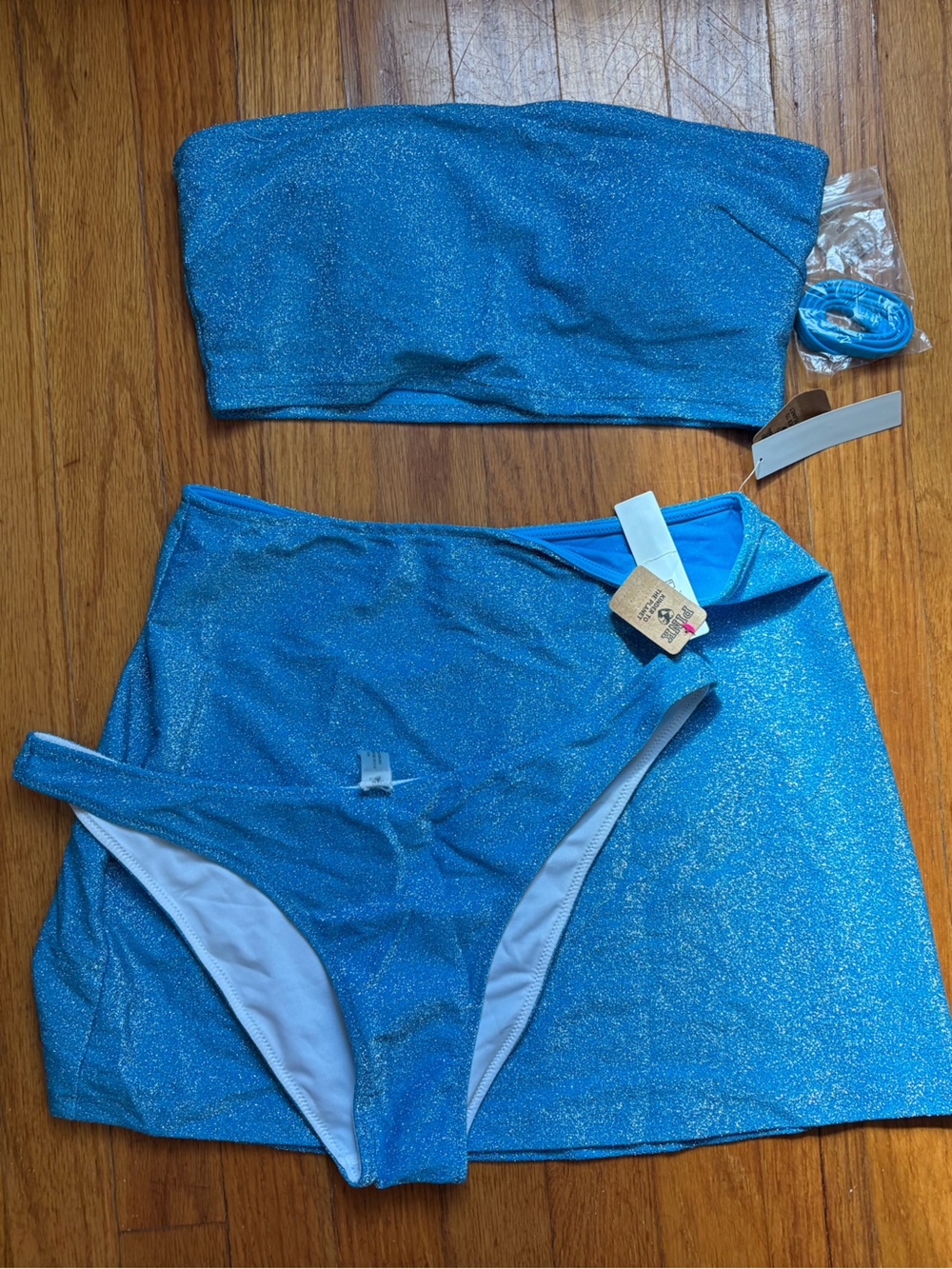 PINK Victoria's Secret Shimmery Blue Bandeau Bikini Set